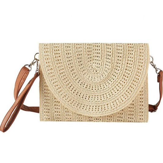 WOVEN PATTERN STRAW CLUTCH & CROSSBODY BAG