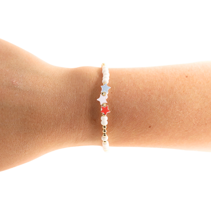 Red, White and Blue Star Bracelet: Standard 6.75 inch / Sprinkle | Beaded Blondes