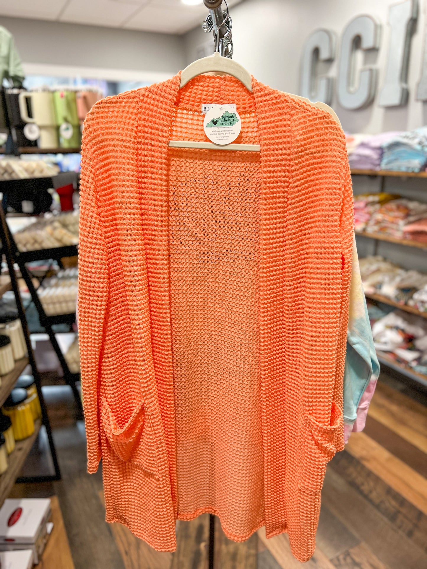 Orange Thin Waffle Cardigan