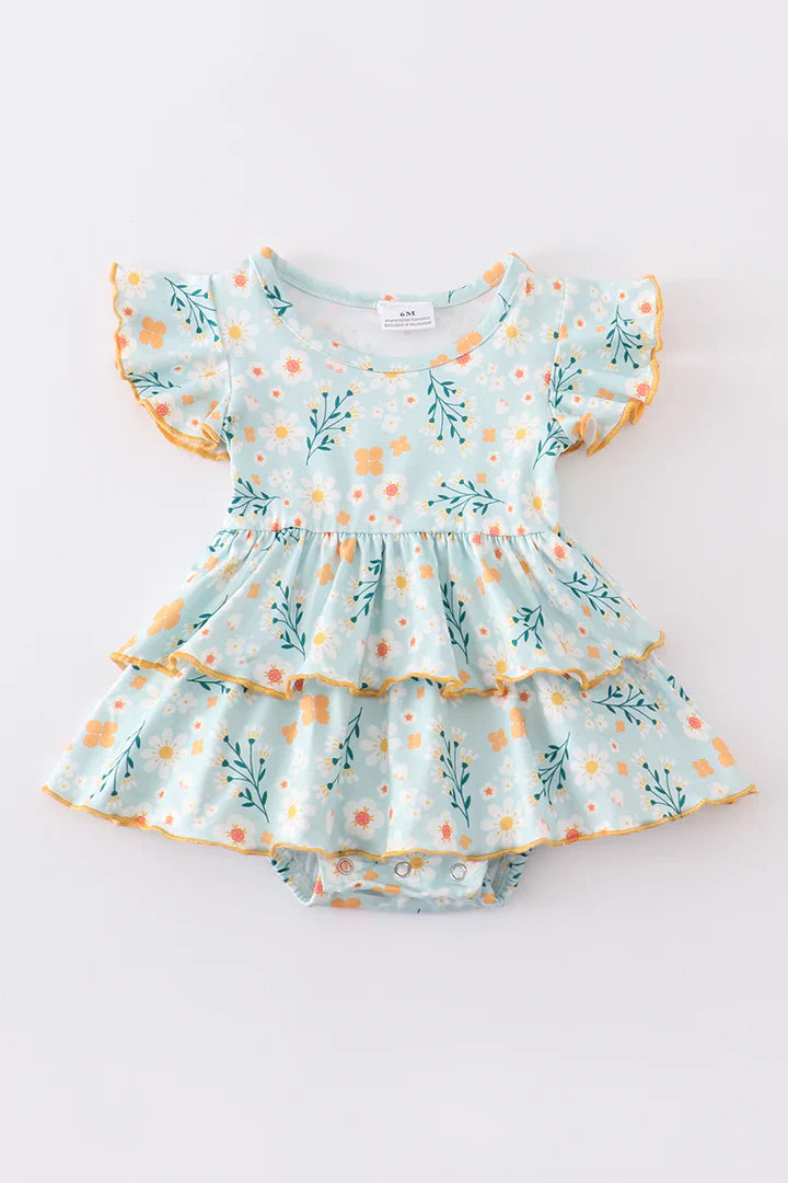 Maeve Mint Floral Ruffle Romper for Baby Girl