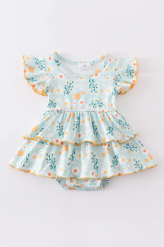 Maeve Mint Floral Ruffle Romper for Baby Girl