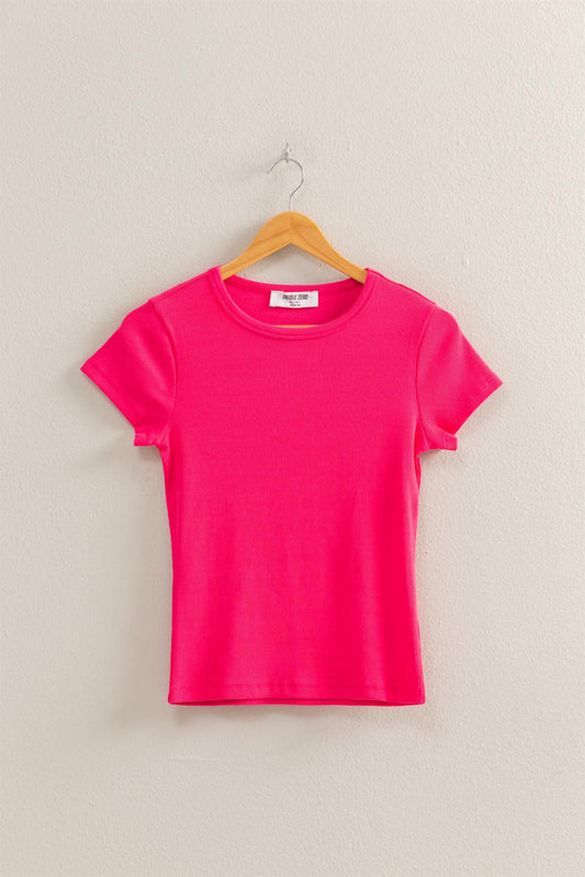 Ribbed Crew Neck Short Sleeve Top