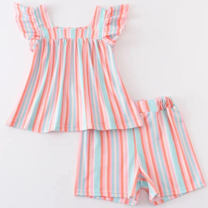 Sienna Striped Girls Ruffle 2 Piece Summer Set