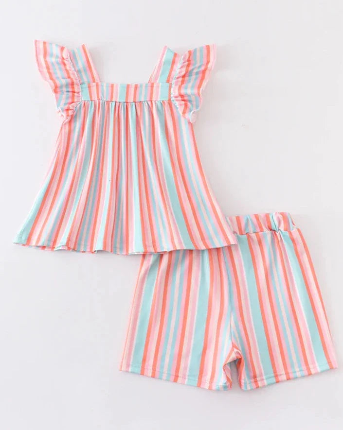 Sienna Striped Girls Ruffle 2 Piece Summer Set