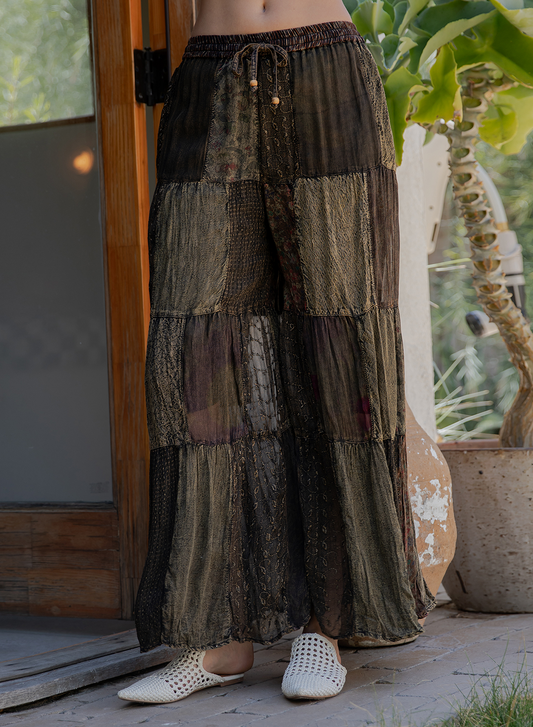 Flared Patchwork Pants-Amber