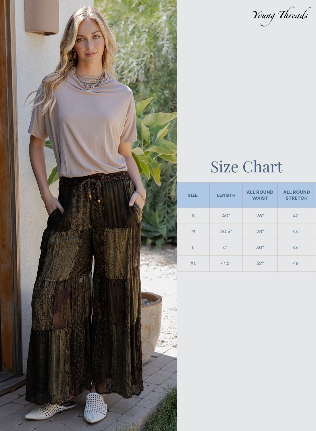 Flared Patchwork Pants-Amber