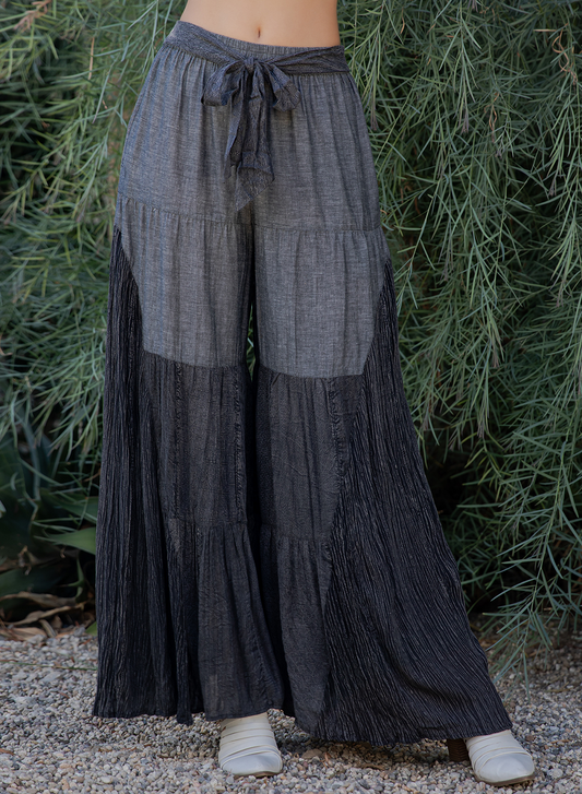 Charcoal Chambray Patchwork Wide Leg Pants
