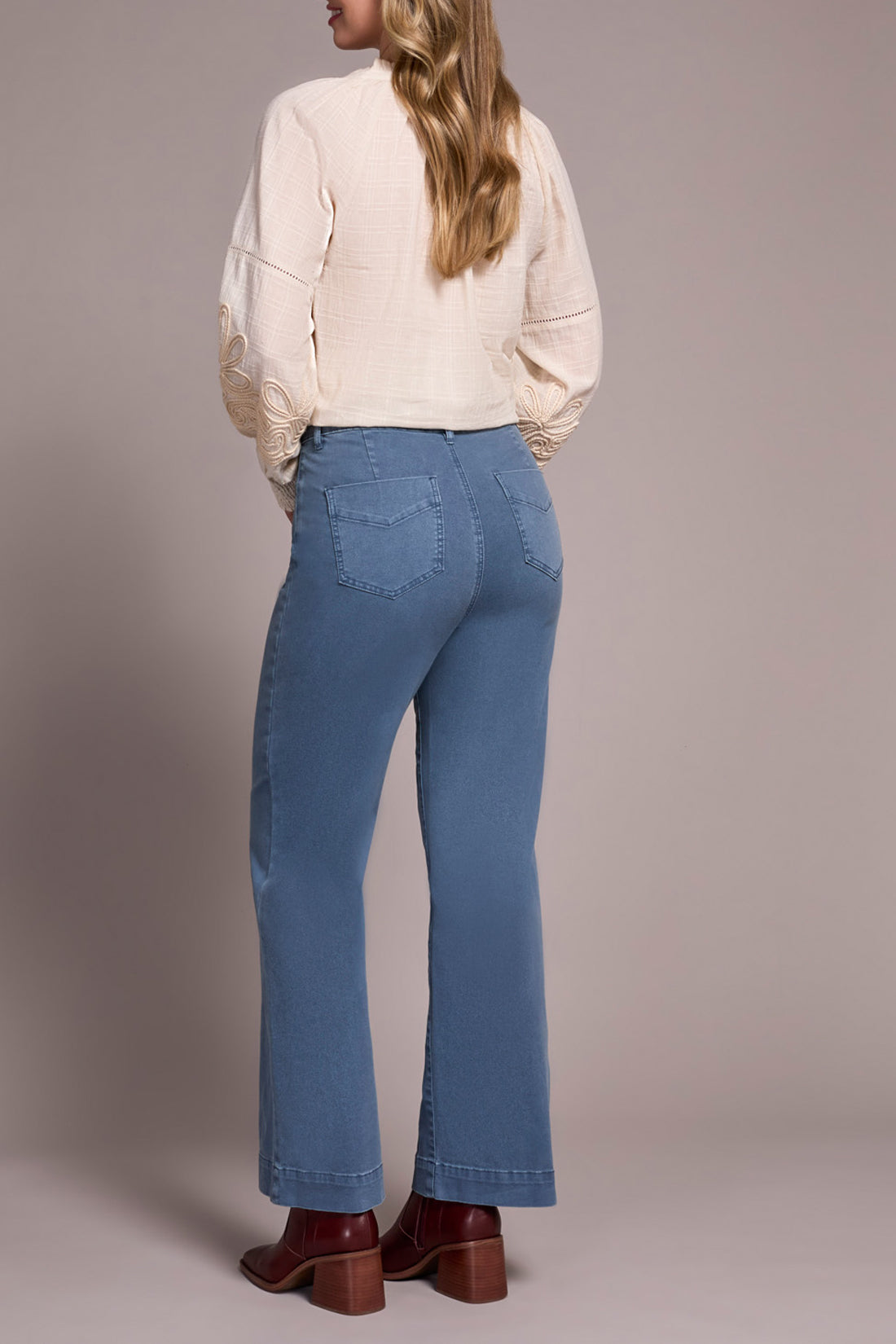 Fly Front Wide Leg Pants-Slate Blue
